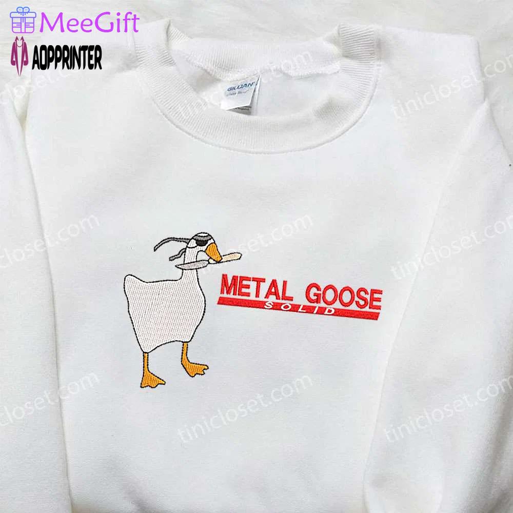 Metal goose solid embroidered shirt: animal & funny design for a stylish look Embroidered Shirt