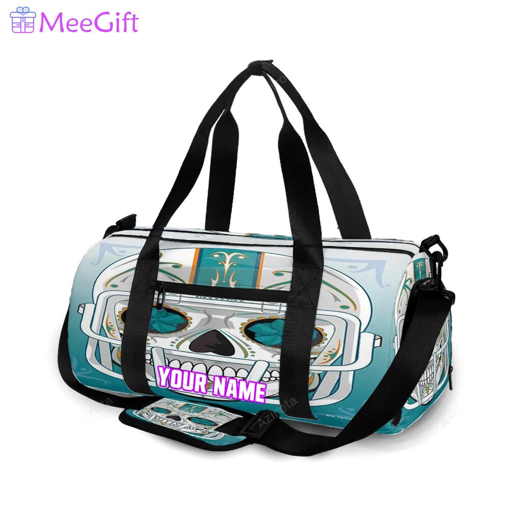 Miami dolphins skull art personalized name travel bag gym bag 324 Travel Bag