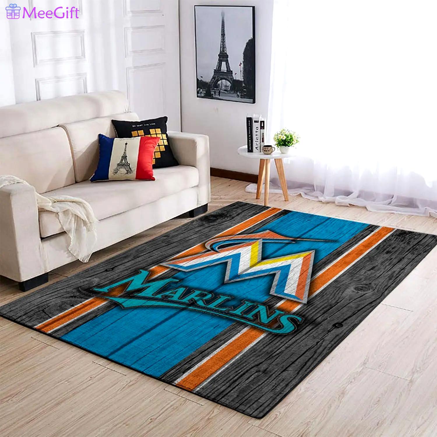 Miami marlins wooden area rug mlb team logo carpet living room rugs 2 Rectangle Rug
