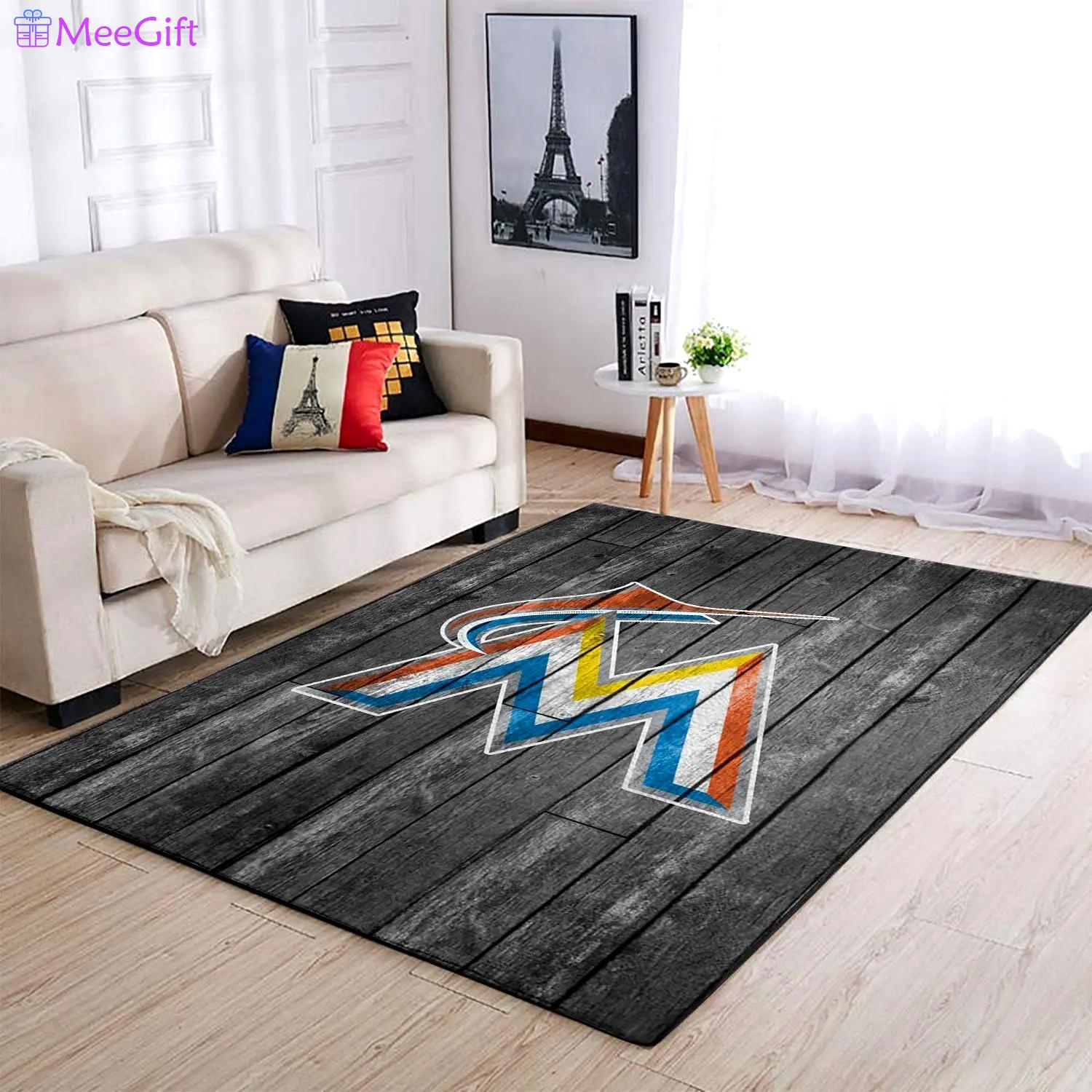 Miami marlins wooden area rug mlb team logo carpet living room rugs 4 Rectangle Rug