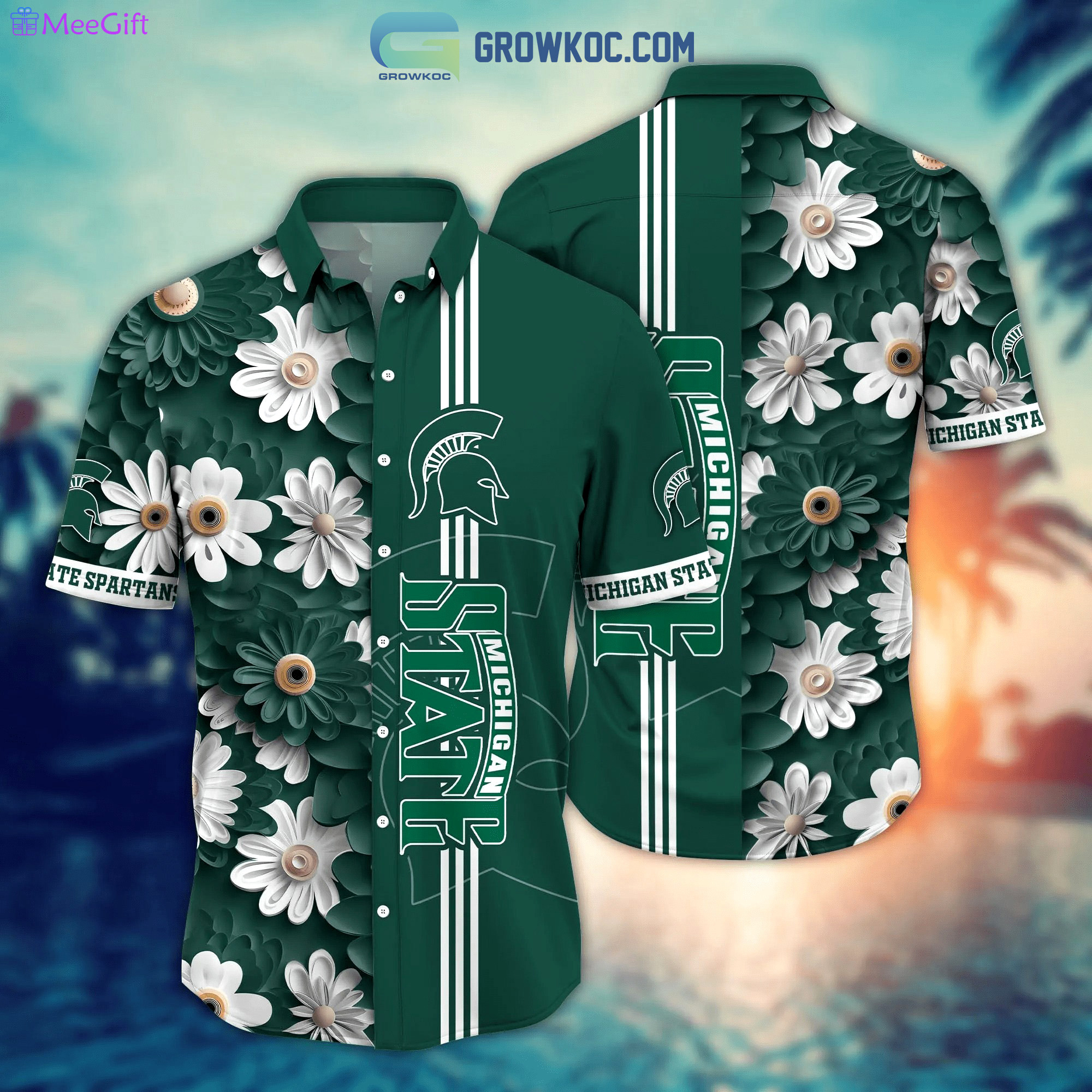 Michigan state spartans ncaa flower hawaiian shirt Hawaii Shirt Shorts & Flip Flops