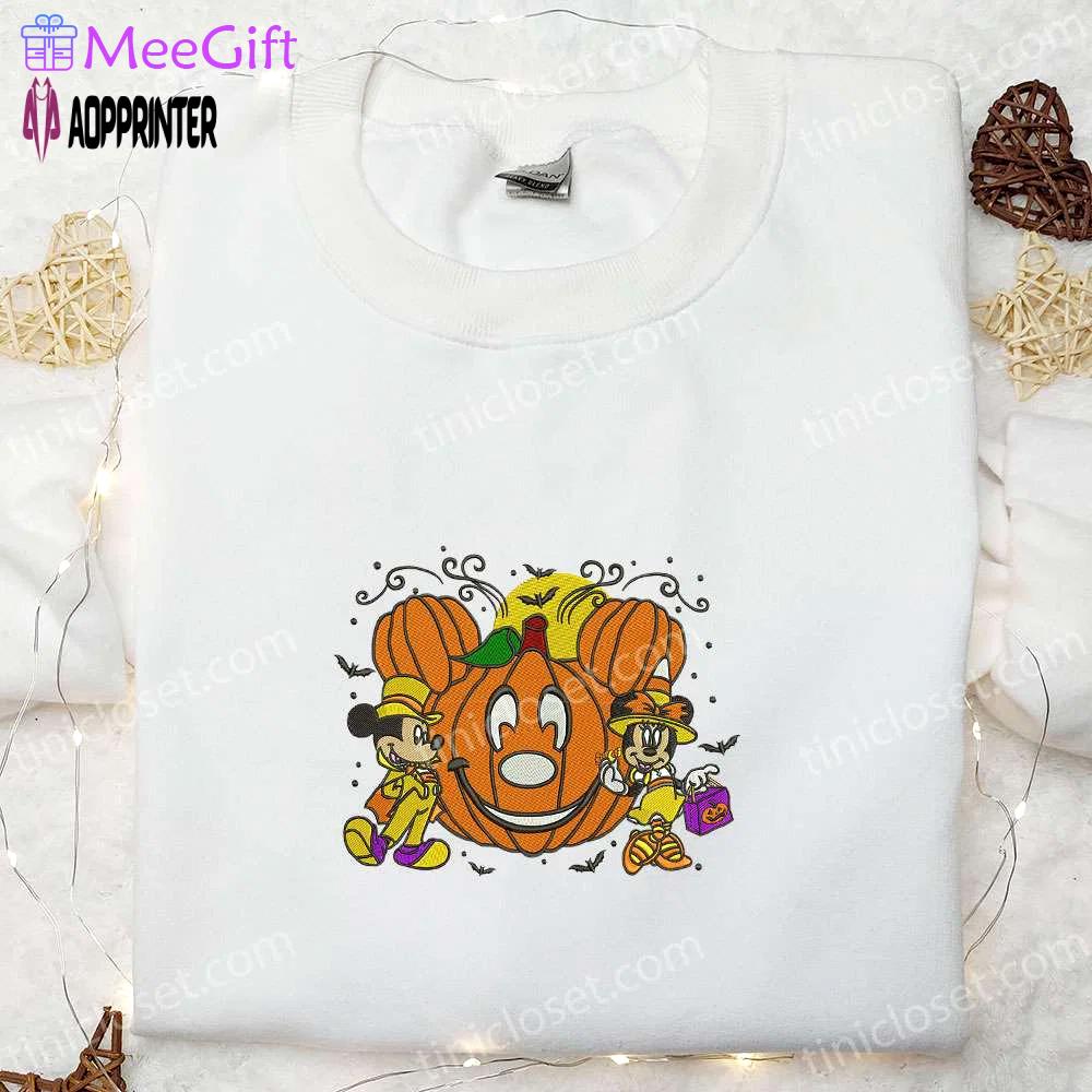 Mickey minnie halloween pumpkin embroidered shirt: best disney halloween gifts for family Embroidered Shirt