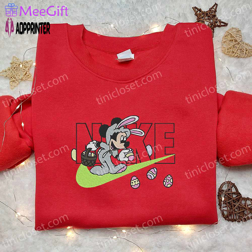 Mickey mouse bunny x nike cartoon embroidered shirt: custom easter gift with nike embroidery Embroidered Shirt