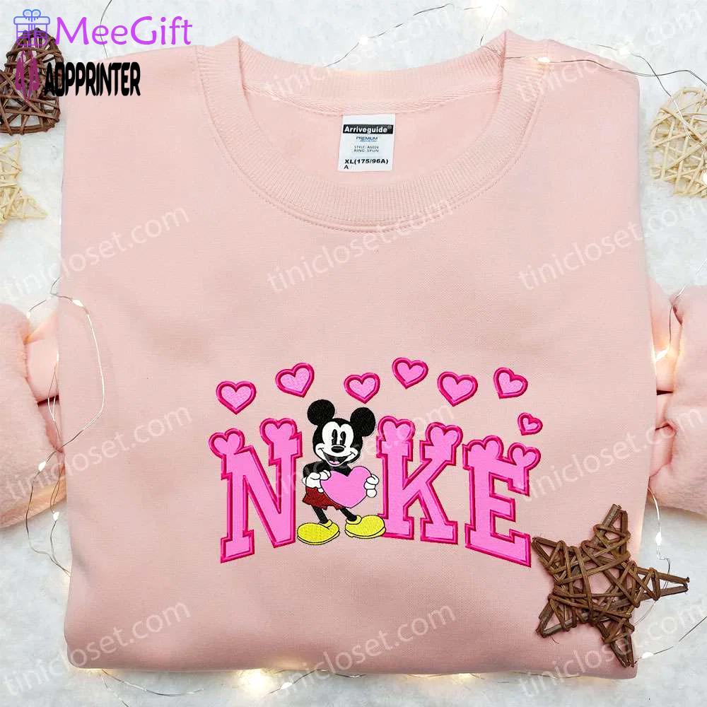 Mickey mouse heart x nike cartoon embroidered hoodie – best valentine s day gift ideas Embroidered Shirt