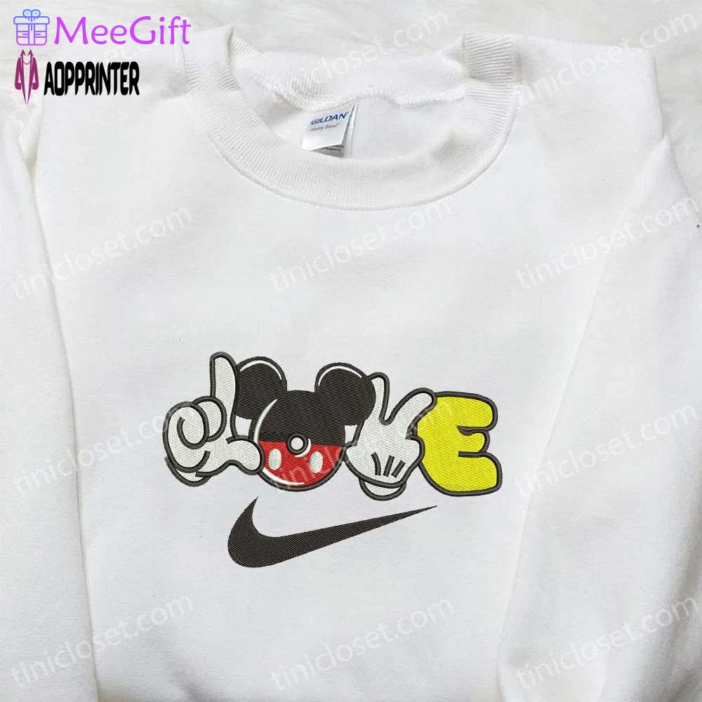Mickey mouse love x nike embroidered hoodie & shirt: best valentine’s day gift ideas Embroidered Shirt