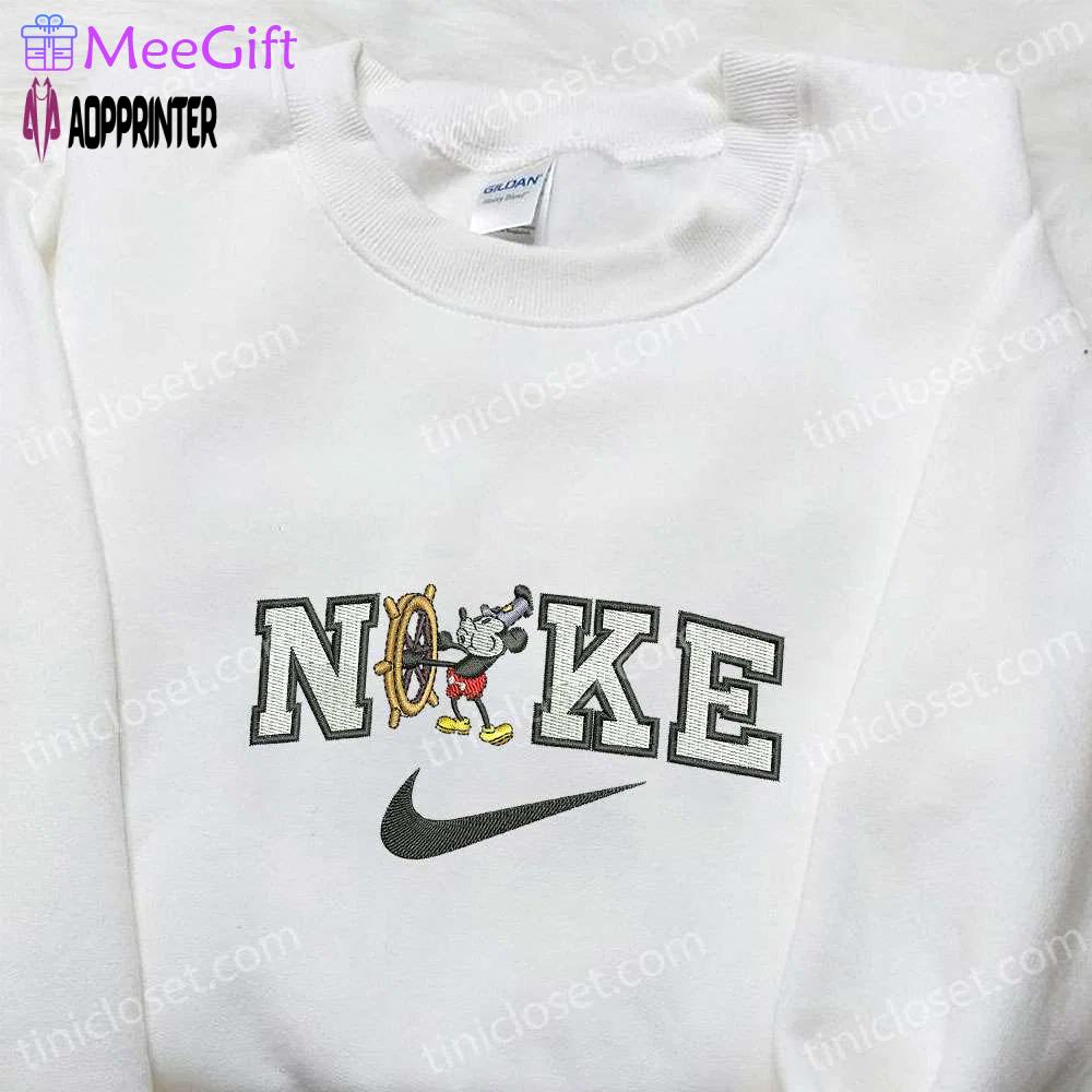 Mickey mouse x nike cartoon embroidered tshirt: disney characters & nike inspired shirt Embroidered Shirt