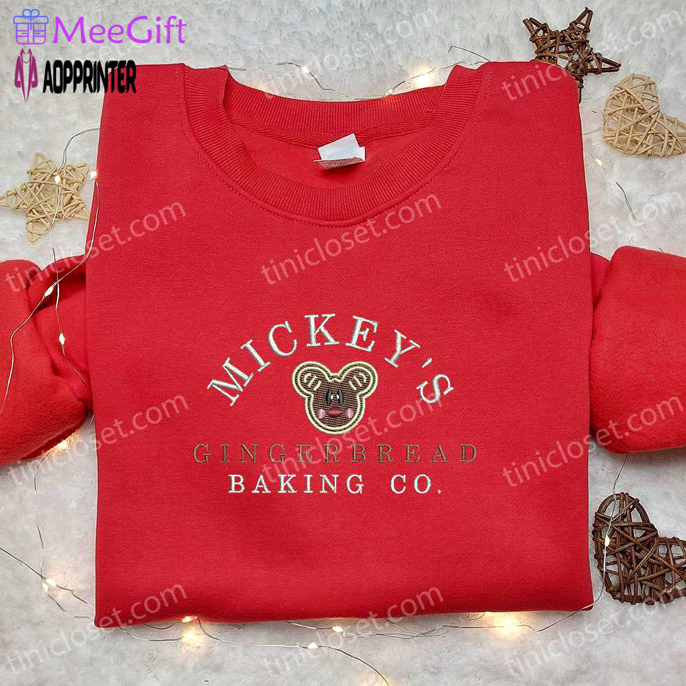 Mickey s gingerbread baking co shirt & disney characters hoodie – best christmas gifts for family Embroidered Shirt
