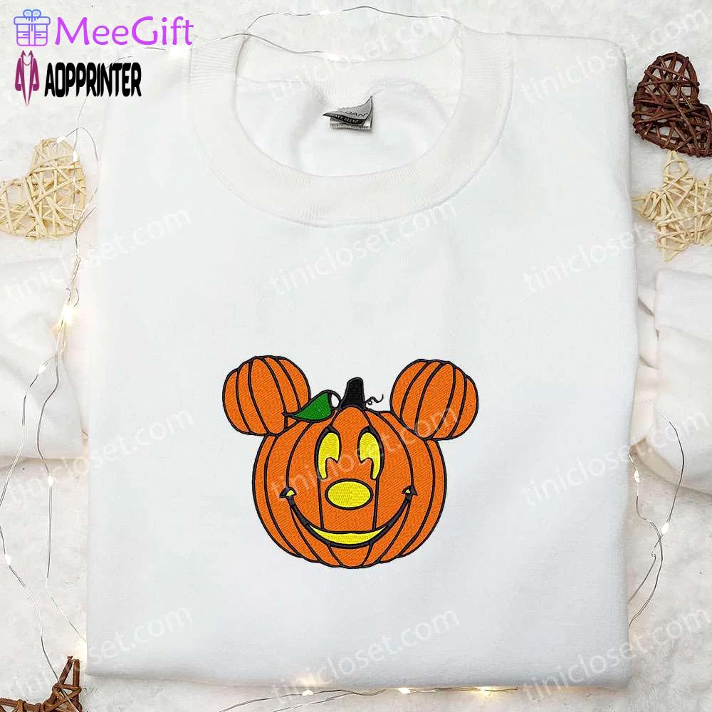 Mickey x halloween pumpkin embroidered shirt: best disney halloween gift for family Embroidered Shirt