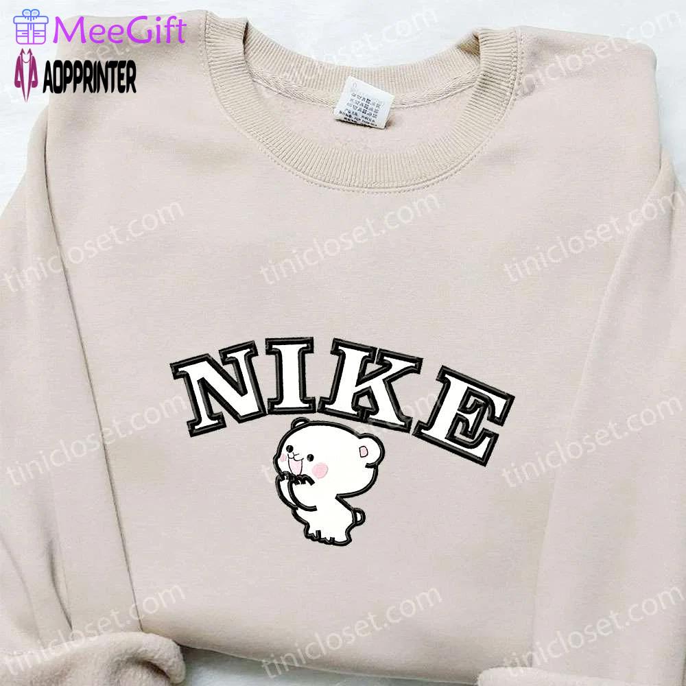 Milk bear x nike cartoon embroidered shirt: best family gift nike inspired t-shirt Embroidered Shirt