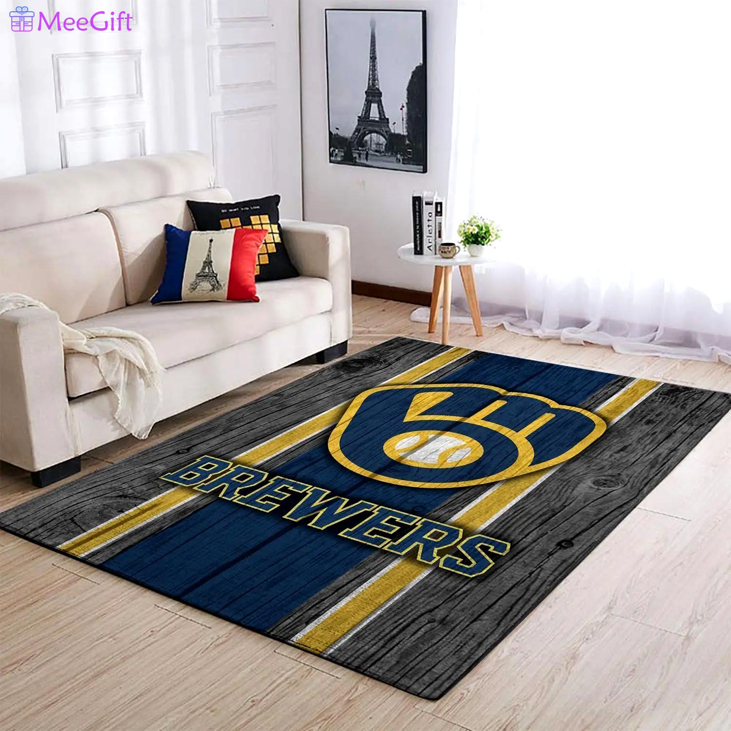 Milwaukee brewers wooden area rug mlb team logo carpet living room rugs decor 4 Rectangle Rug