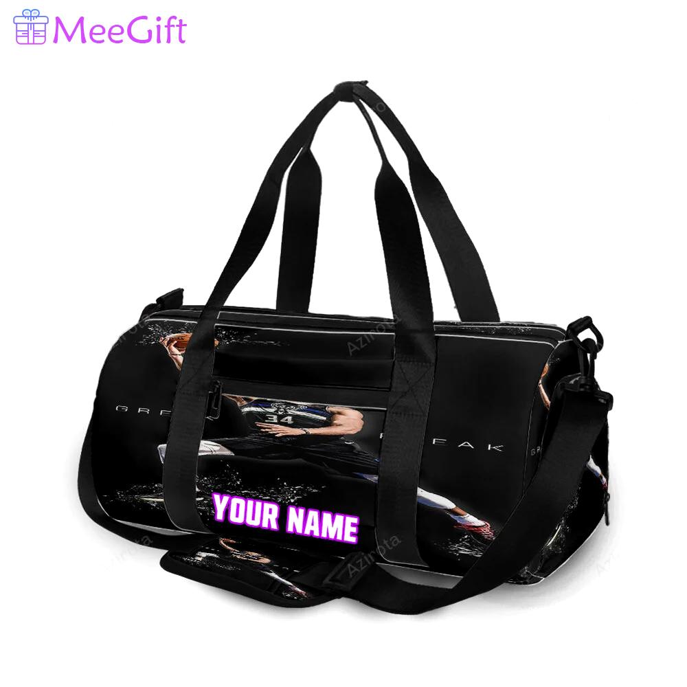 Milwaukee bucks 34 giannis antetokounmpo v28 personalized name travel bag gym bag 1685 Travel Bag