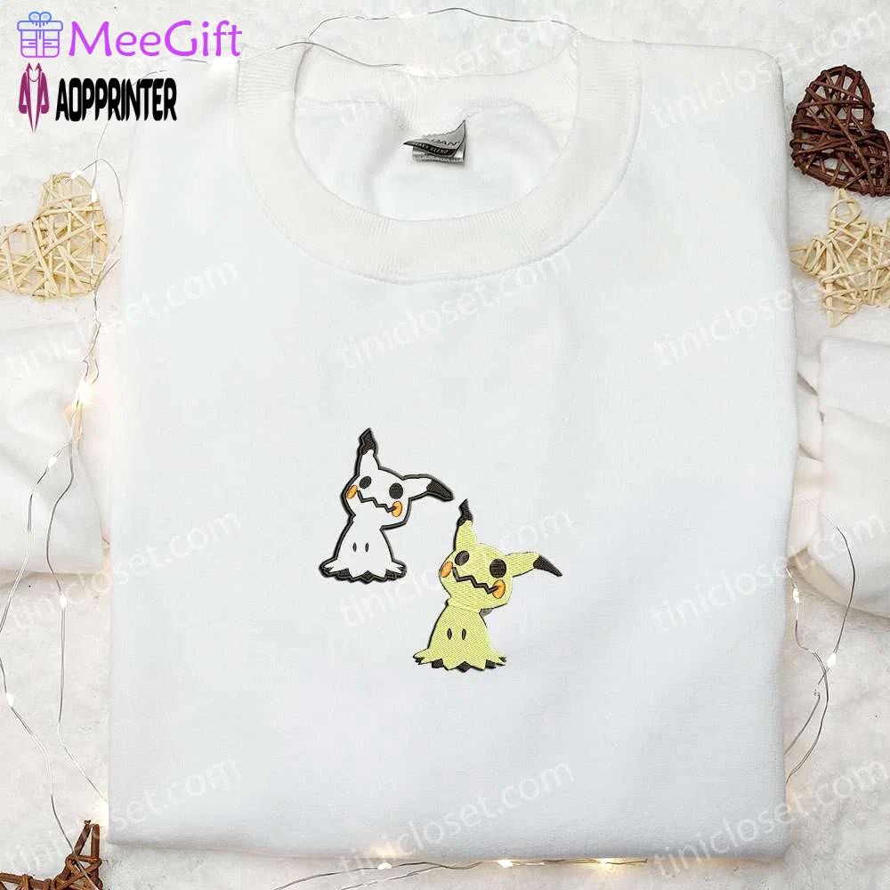 Mimikyu pokemon embroidered sweatshirt hoodie & t-shirt: anime-inspired apparel for pokemon fans Embroidered Shirt