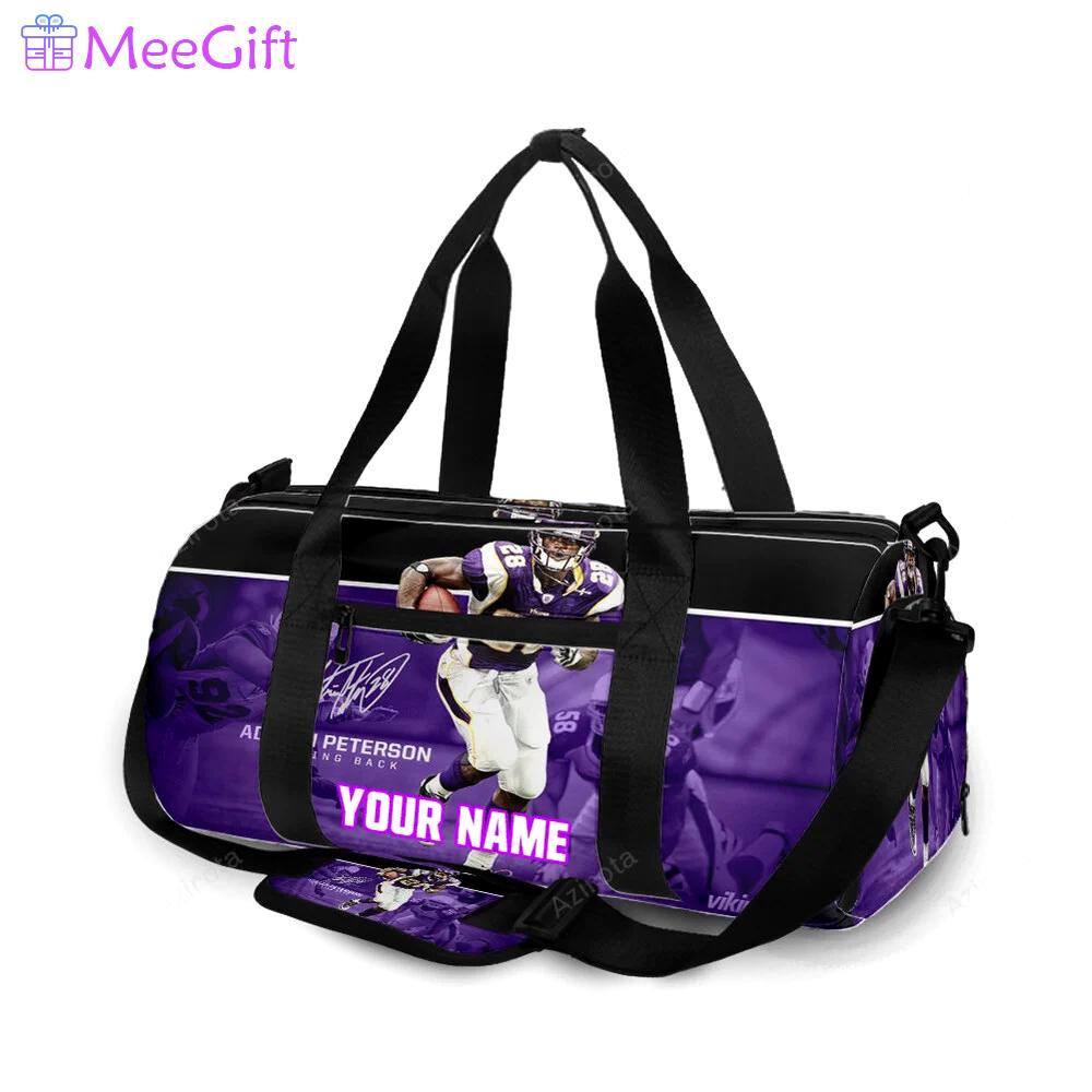 Minnesota vikings adrian peterson 28 v5 personalized name travel bag gym bag 637 Travel Bag