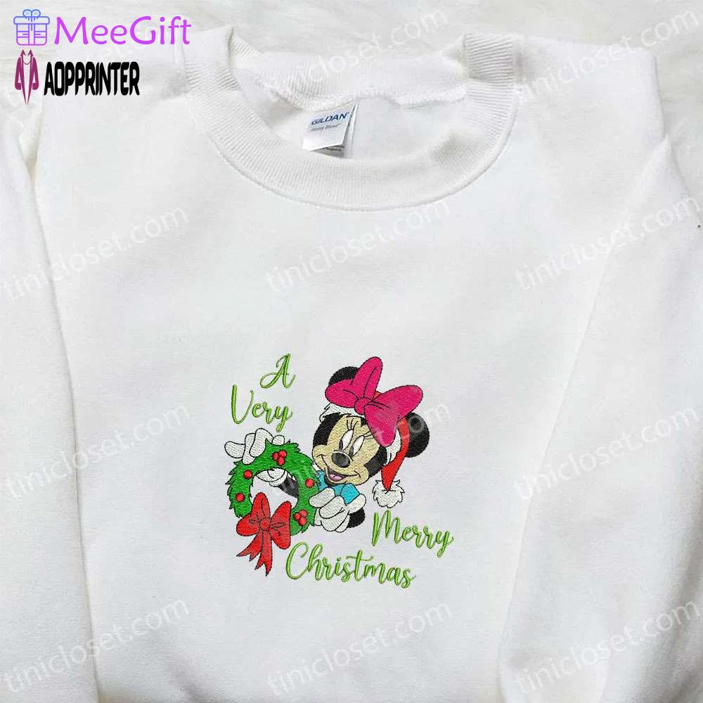 Minnie disney christmas wreath shirt & characters hoodie: best gifts for family Embroidered Shirt