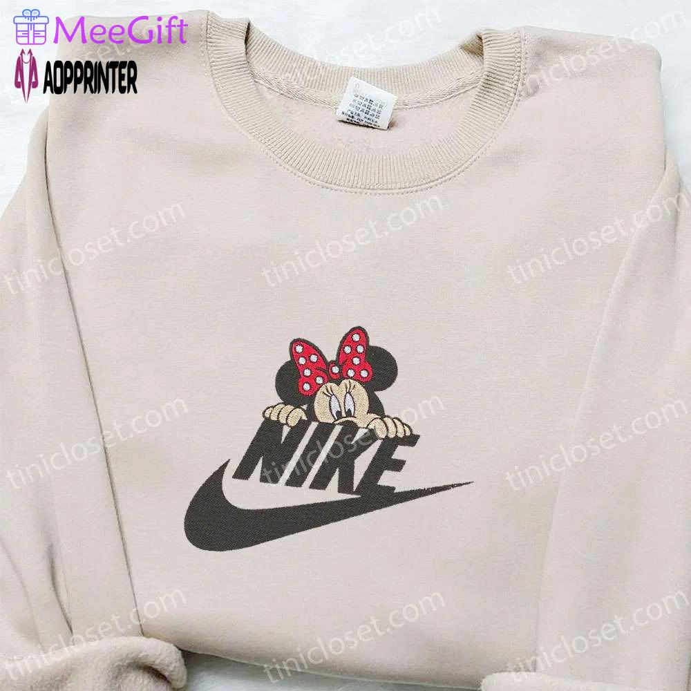 Minnie mouse x nike embroidered sweatshirt & disney characters t-shirt – best family gift ideas Embroidered Shirt