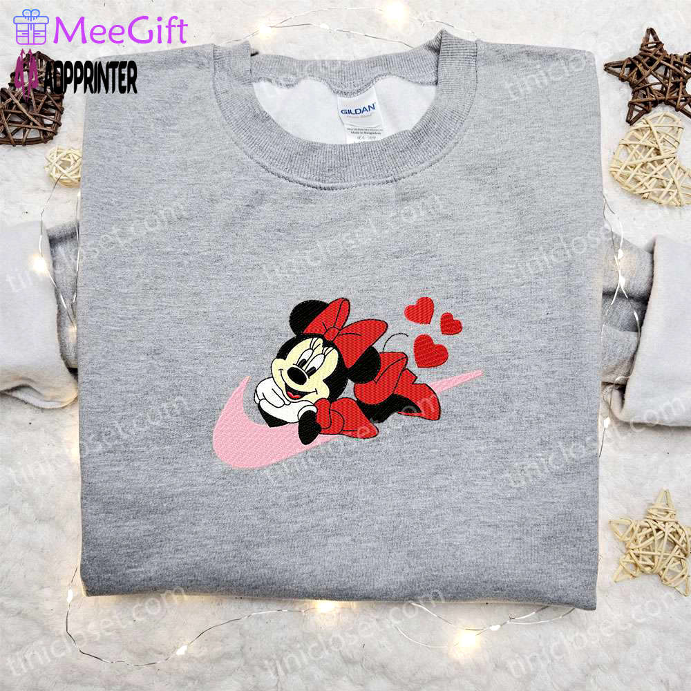 Minnie mouse x nike swoosh cartoon hoodie: best valentine’s day gift nike inspired shirt Embroidered Shirt