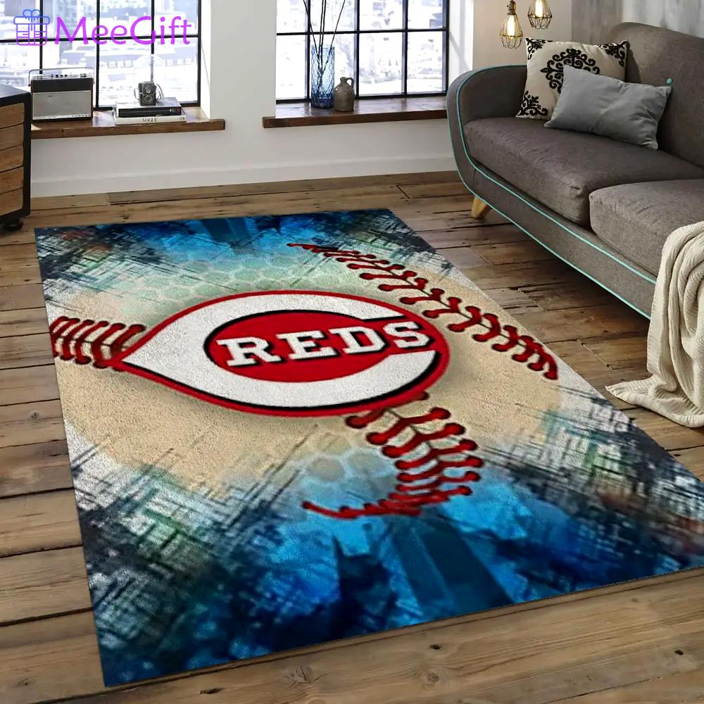 Mlb cincinnati reds baseball team logo rectangle area cr12 Rectangle Rug