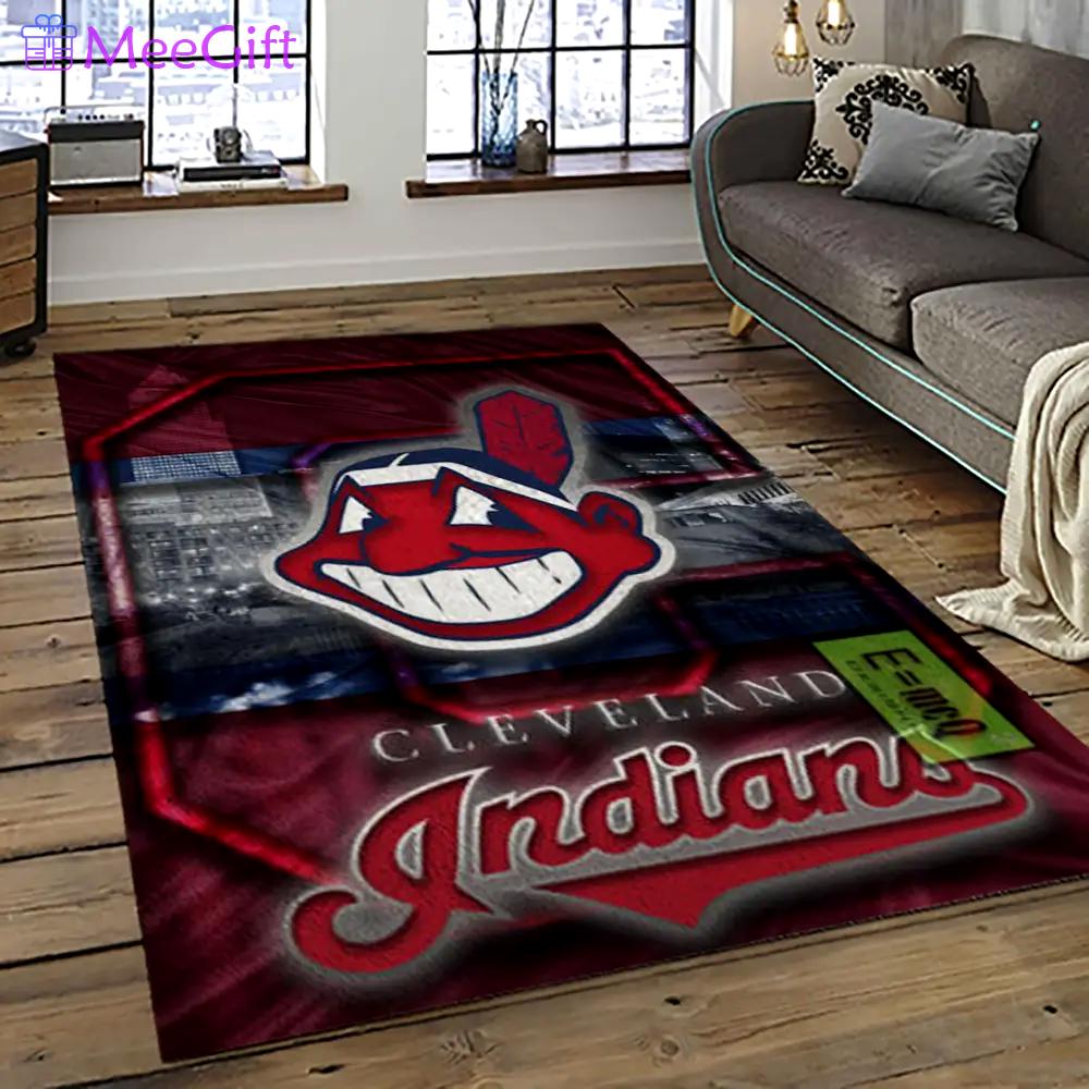 Mlb cleveland indians baseball team logo sport carpet rectangle area rug for living room ci10 Rectangle Rug