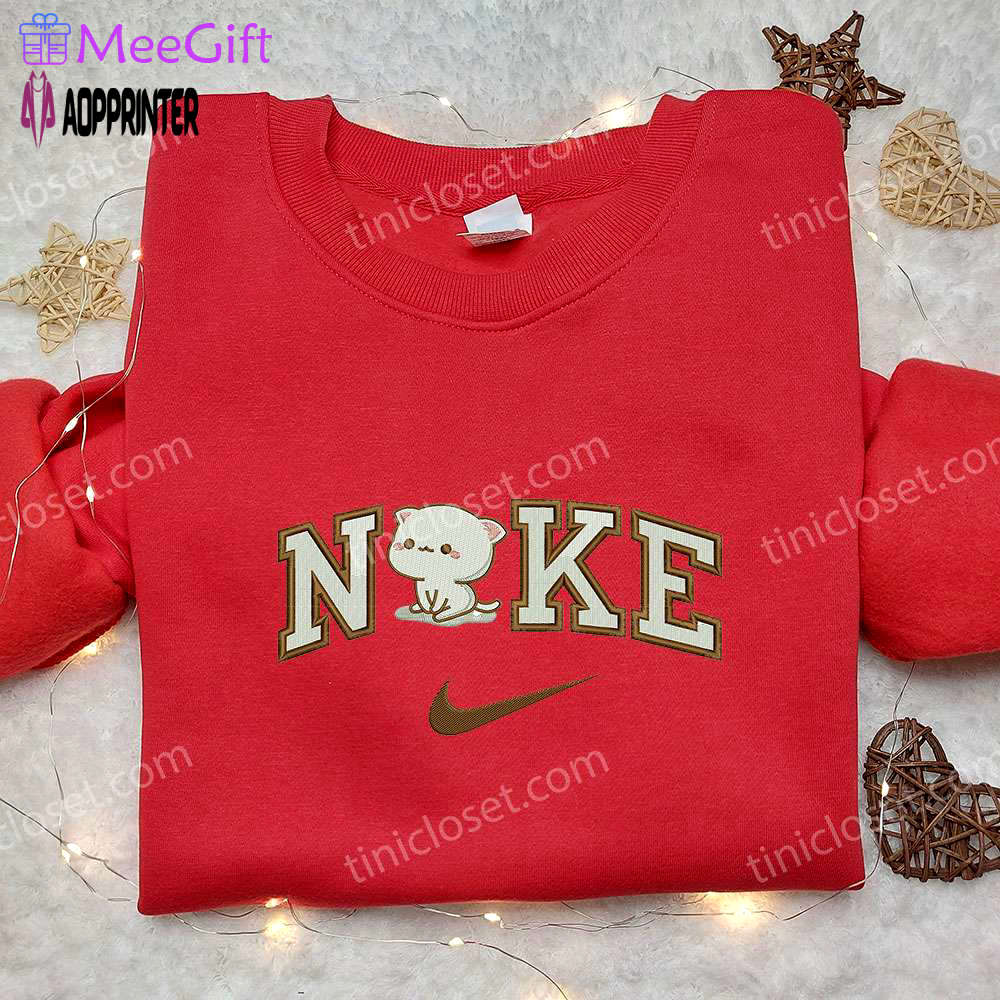 Mochi mochi peach cat x nike embroidered sweatshirt: adorable and stylish nike-inspired shirt Embroidered Shirt