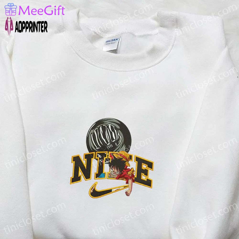 Monkey d luffy gear 3 x nike swoosh anime hoodie – one piece & nike inspired embroidered shirts Embroidered Shirt