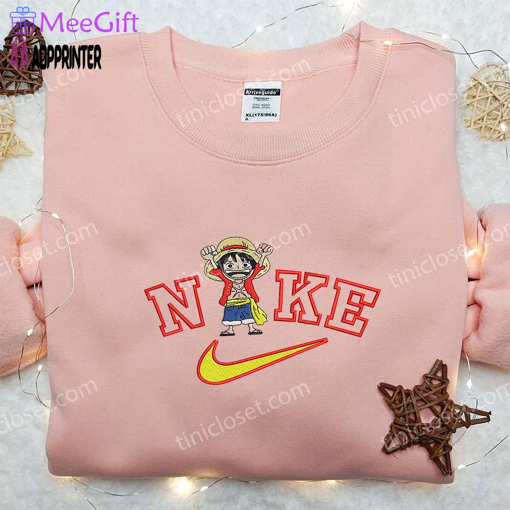 Monkey d luffy x nike embroidered hoodie & one piece shirt: unique nike inspired apparel Embroidered Shirt