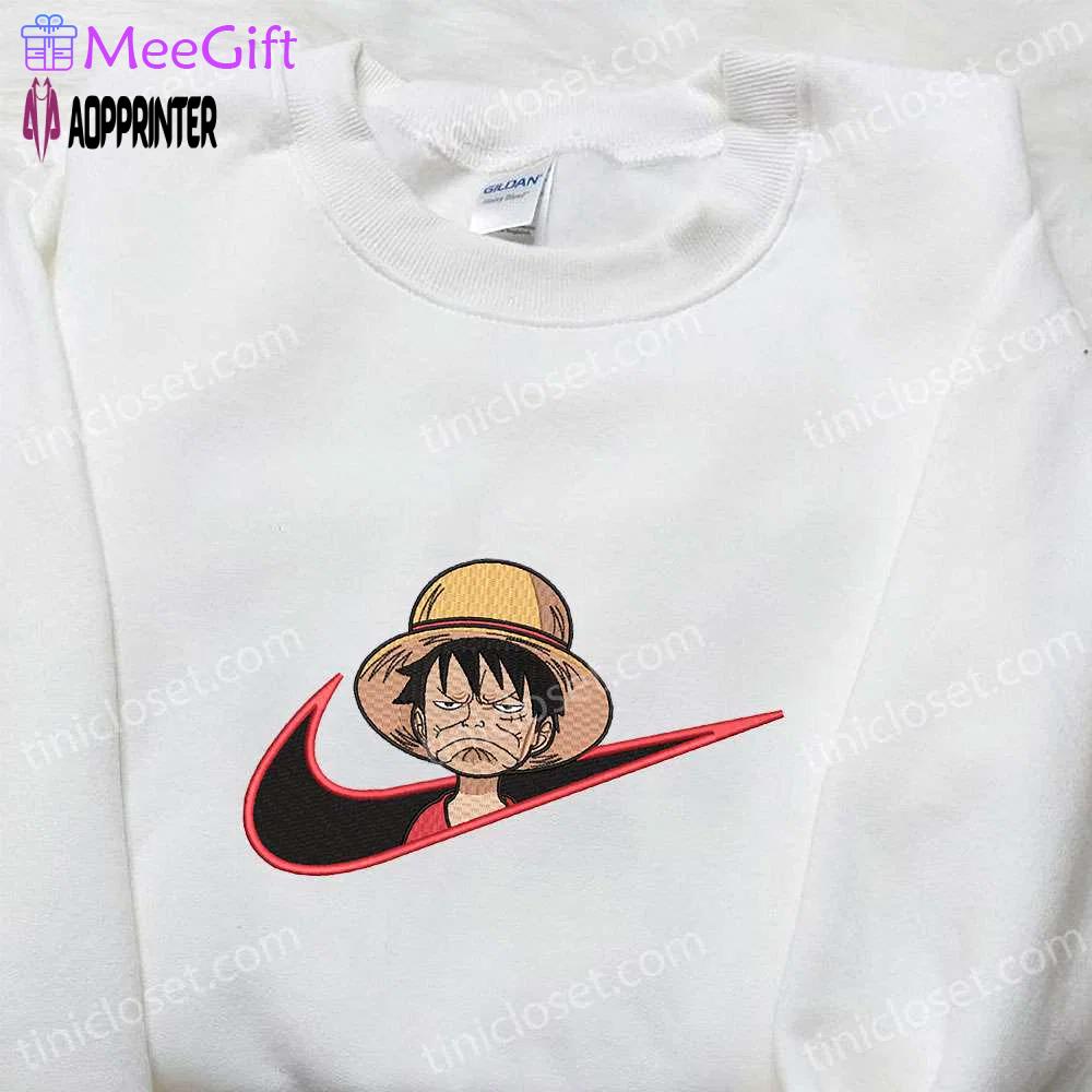 Monkey d luffy x nike swoosh embroidered tshirt: one piece & nike inspired shirt Embroidered Shirt