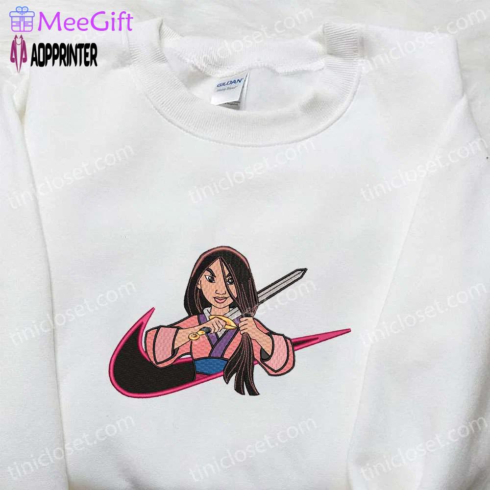 Mulan x nike anime embroidered shirt disney characters & nike inspired design Embroidered Shirt