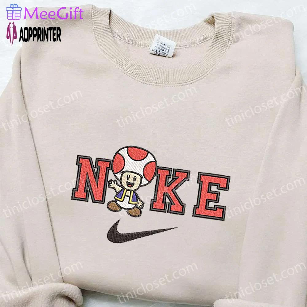 Mushroom x nike cartoon embroidered shirt – nike inspired t-shirt best gift ideas for family Embroidered Shirt