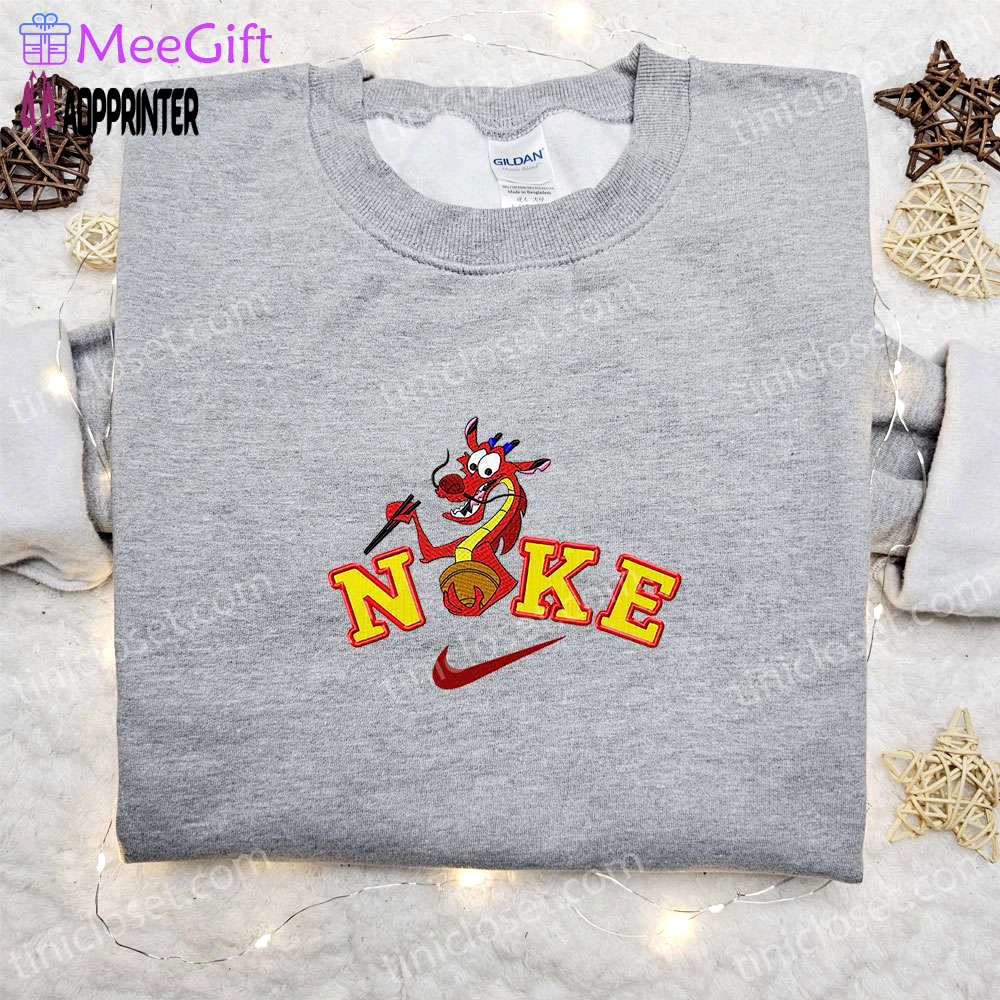 Mushu x nike cartoon embroidered sweatshirt: mulan disney & nike inspired shirt Embroidered Shirt