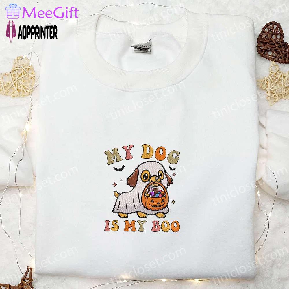 My dog is my boo kawaii ghost puppy shirt – best halloween gift for family! Embroidered Shirt