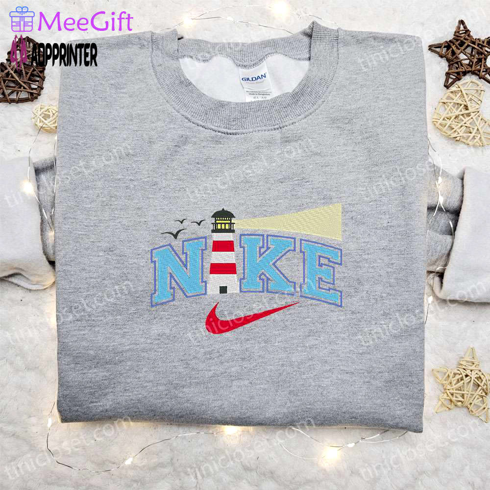 Nautical lighthouse x nike embroidered sweatshirt: best family gift – nike inspired shirt Embroidered Shirt