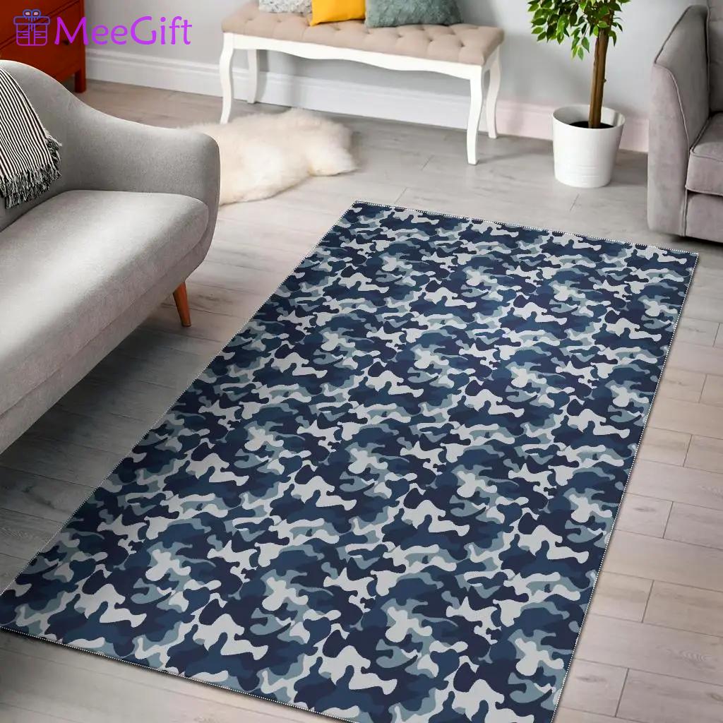 Navy military camouflage camo pattern print area rug living room rug home decor Rectangle Rug