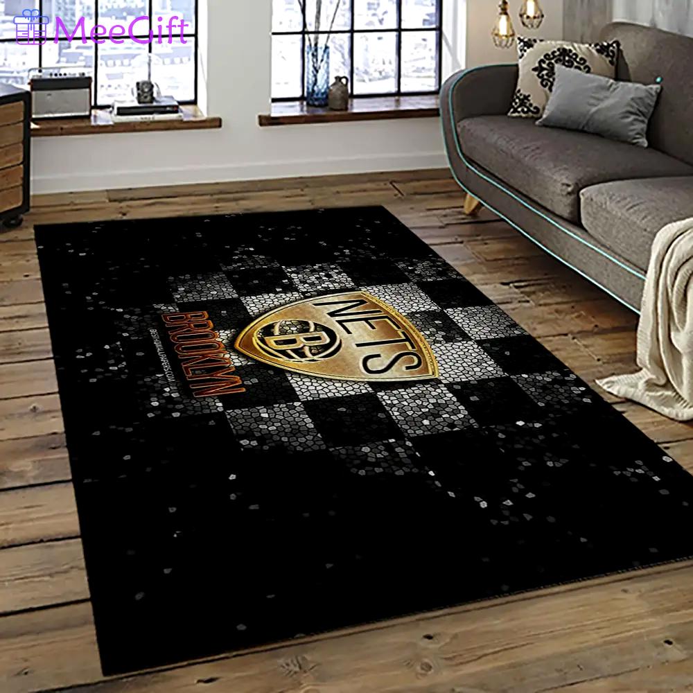 Nba brooklyn nets basketball team logo sport carpet rectangle area rug for living room brn18 Rectangle Rug