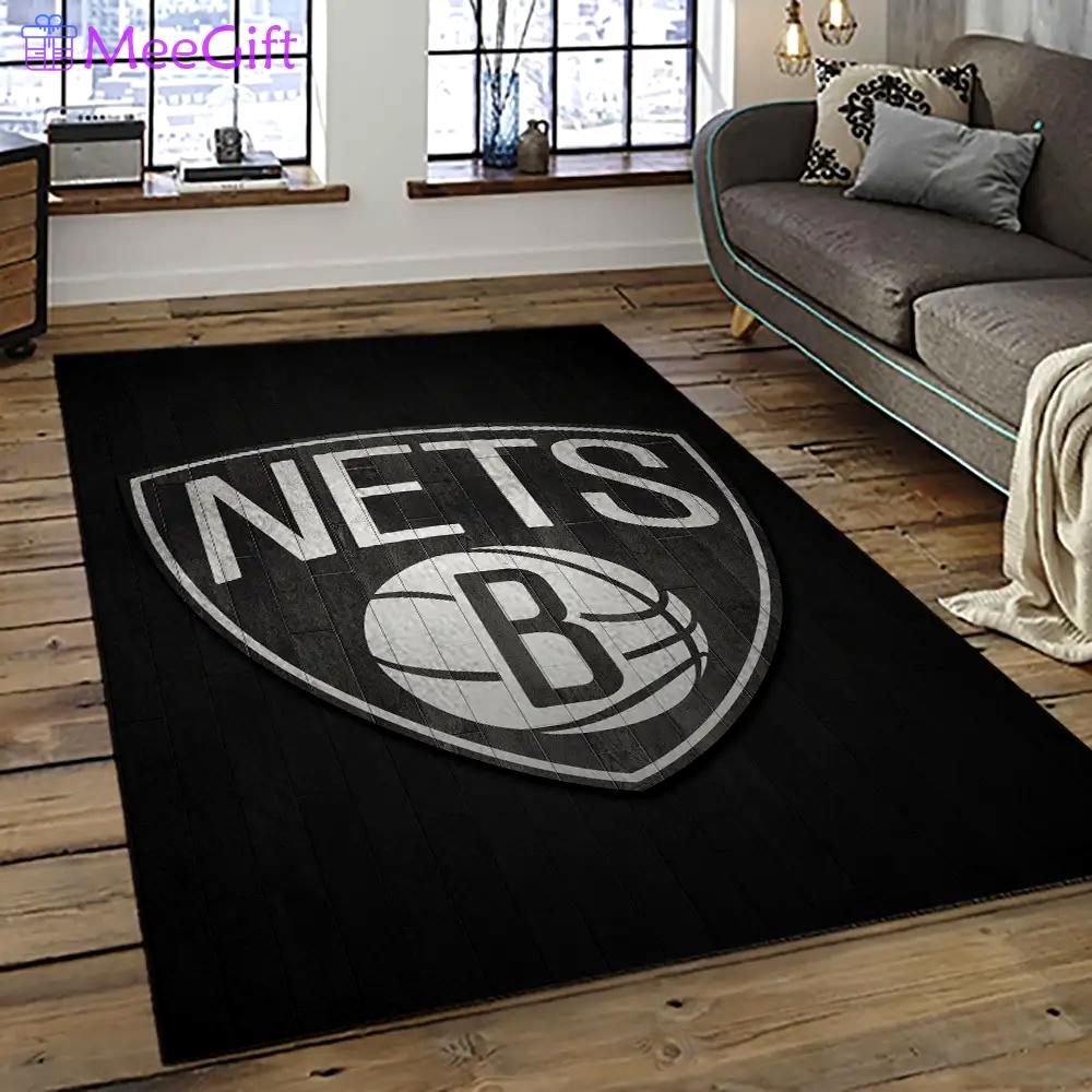 Nba brooklyn nets basketball team logo sport carpet rectangle area rug for living room brn4 Rectangle Rug