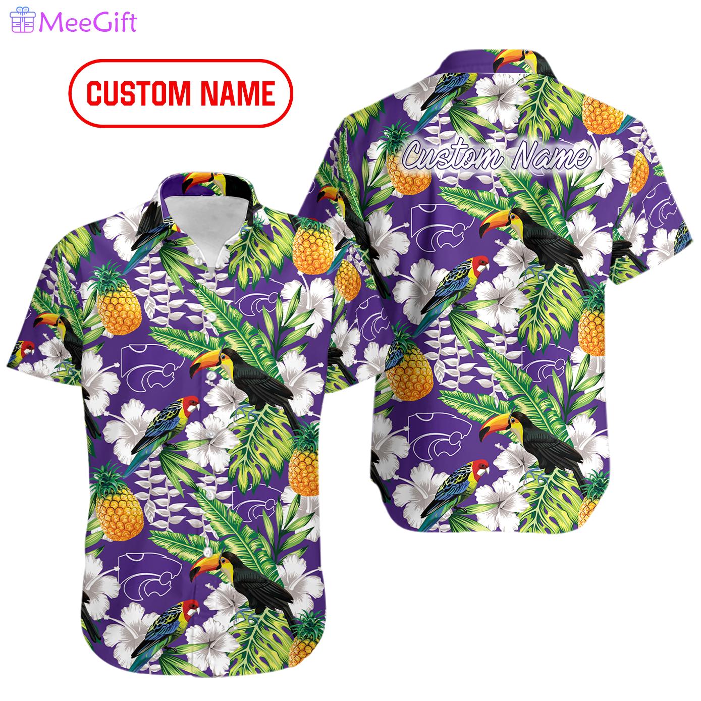 Ncaa kansas state wildcats custom name parrots flowers hawaiian shirt men women aloha shirt Hawaii Shirt Shorts & Flip Flops