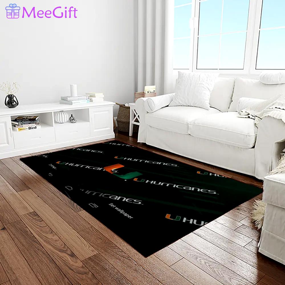 Ncaa miami hurricanes sport basketball and foolball team logo rectangle area rug mh33 Rectangle Rug