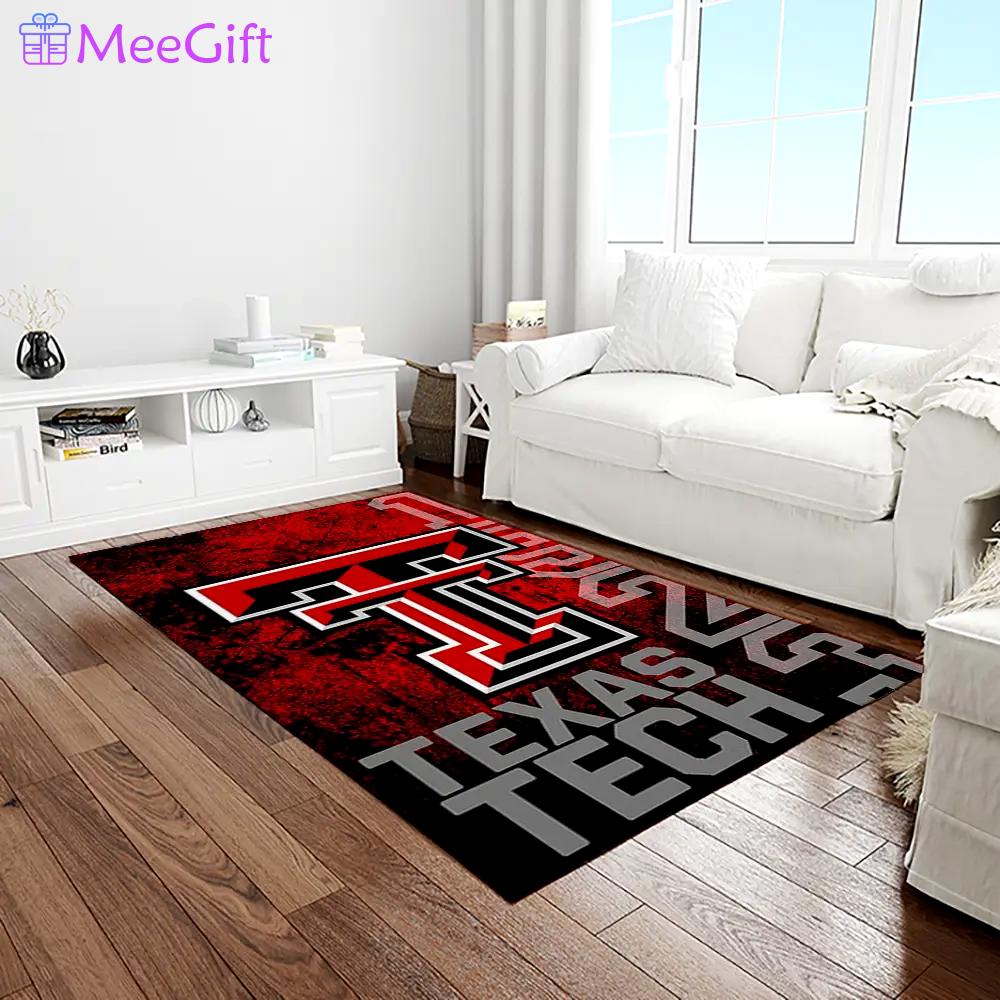 Ncaa texas tech red raiders sport basketball and foolball team logo rectangle area rug ttrr12 Rectangle Rug
