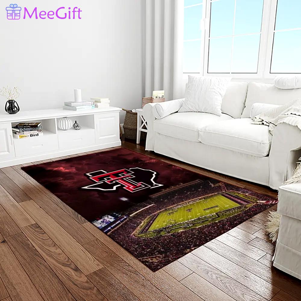 Ncaa texas tech red raiders sport basketball and foolball team logo rectangle area rug ttrr32 Rectangle Rug