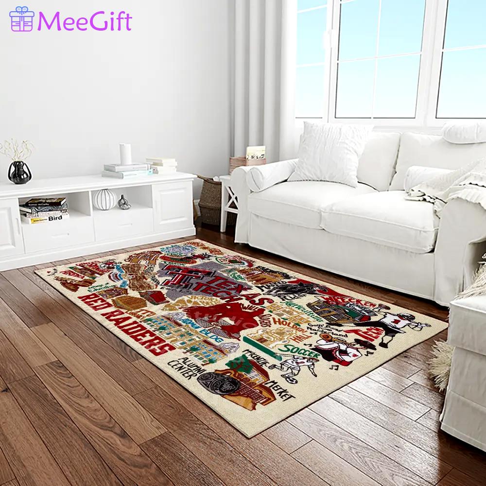 Ncaa texas tech red raiders sport basketball and foolball team logo rectangle area rug ttrr50 Rectangle Rug