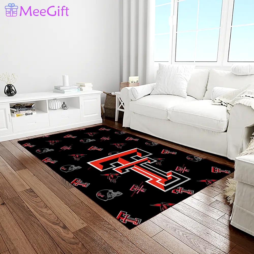 Ncaa texas tech red raiders sport basketball and foolball team logo rectangle area rug ttrr52 Rectangle Rug