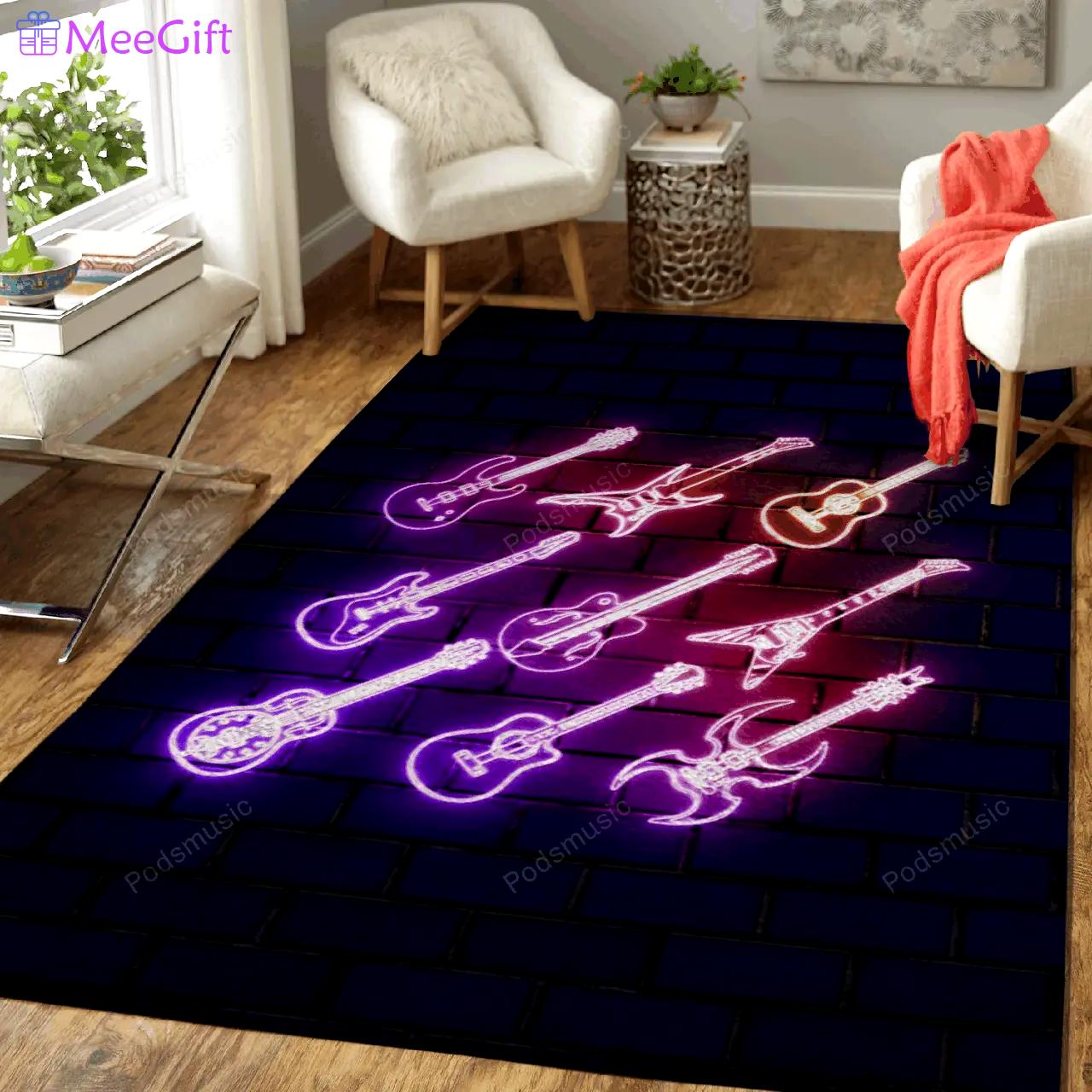 Neon guitars music art for fans area rug living room carpet rug regtangle carpet floor decor home decor Rectangle Rug