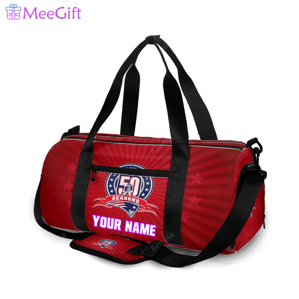 New england patriots 50 seasons red personalized name travel bag gym bag 1617 Travel Bag