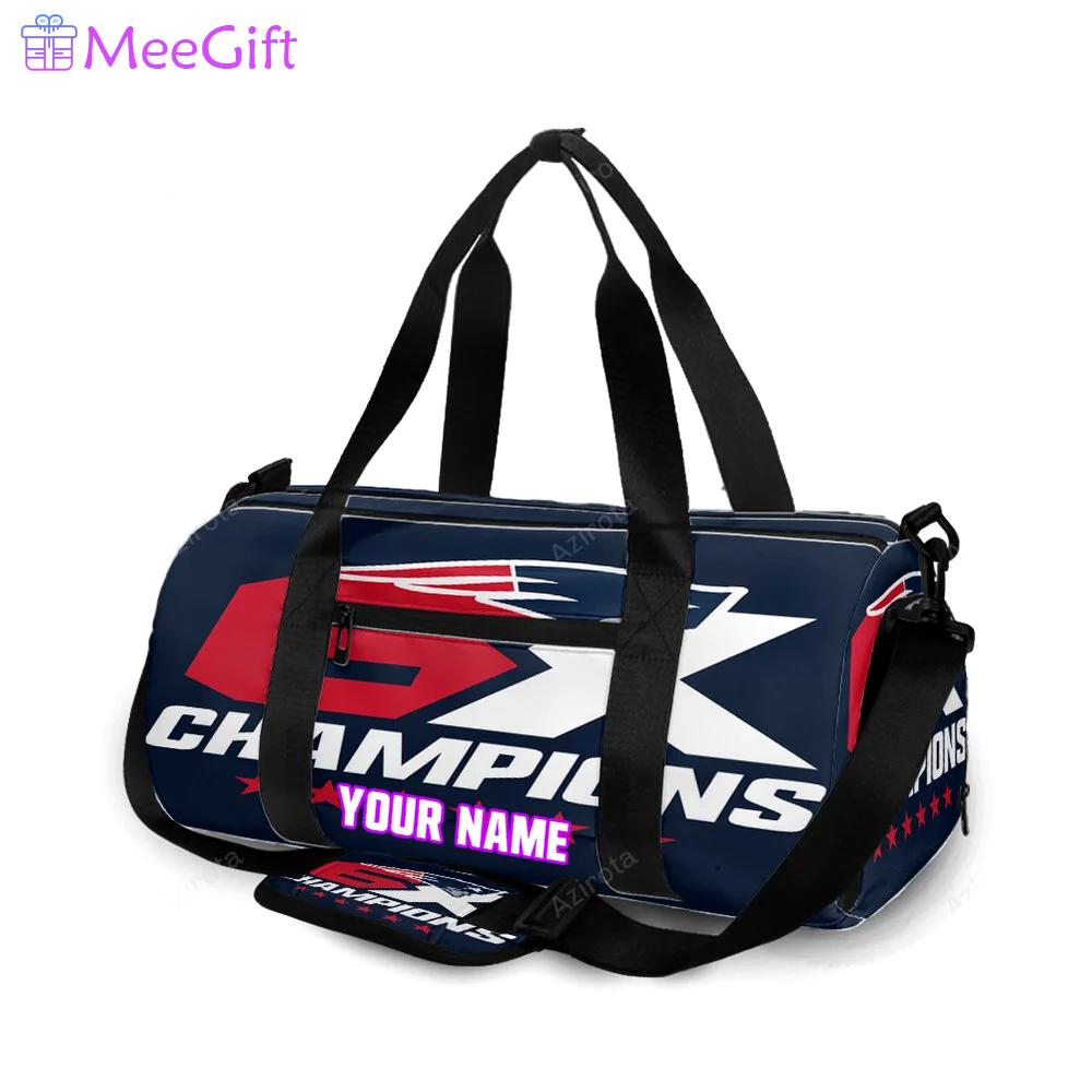 New england patriots 6x champions blue personalized name travel bag gym bag 322 Travel Bag