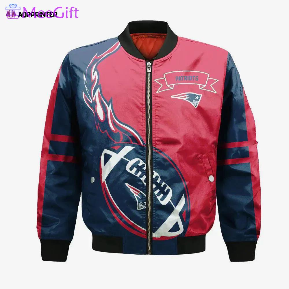 New england patriots bomber jacket 3d printed flame ball pattern Bomber Jacket