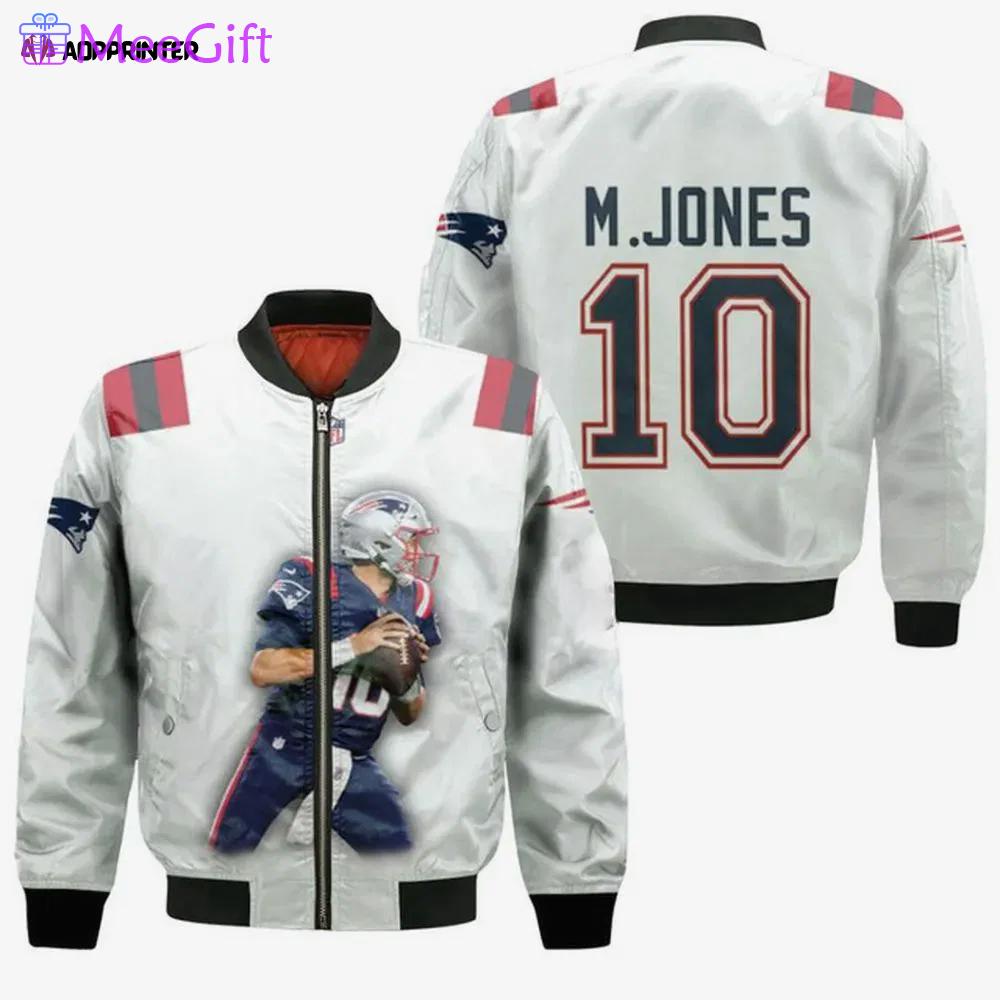 New england patriots mac jones pattern bomber jacket – white Bomber Jacket