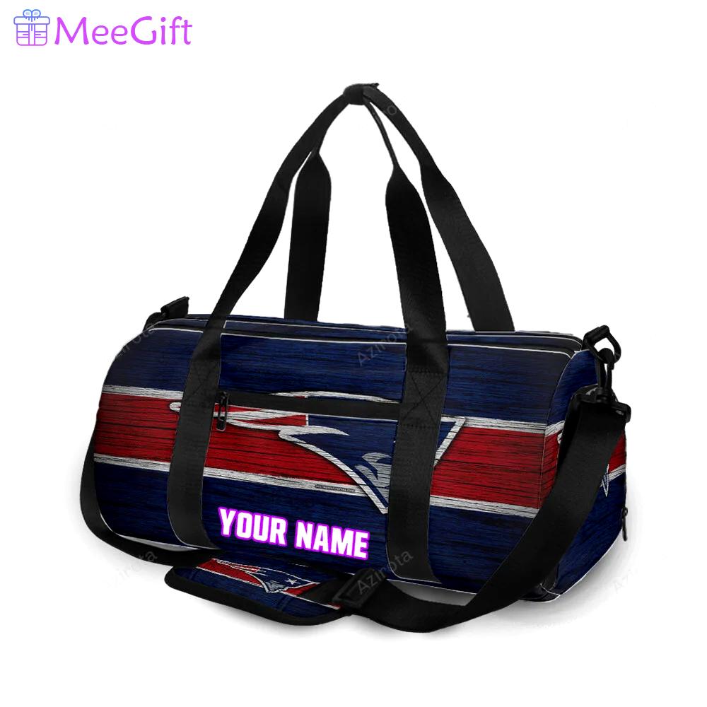 New england patriots red blue wood personalized name travel bag gym bag 365 Travel Bag