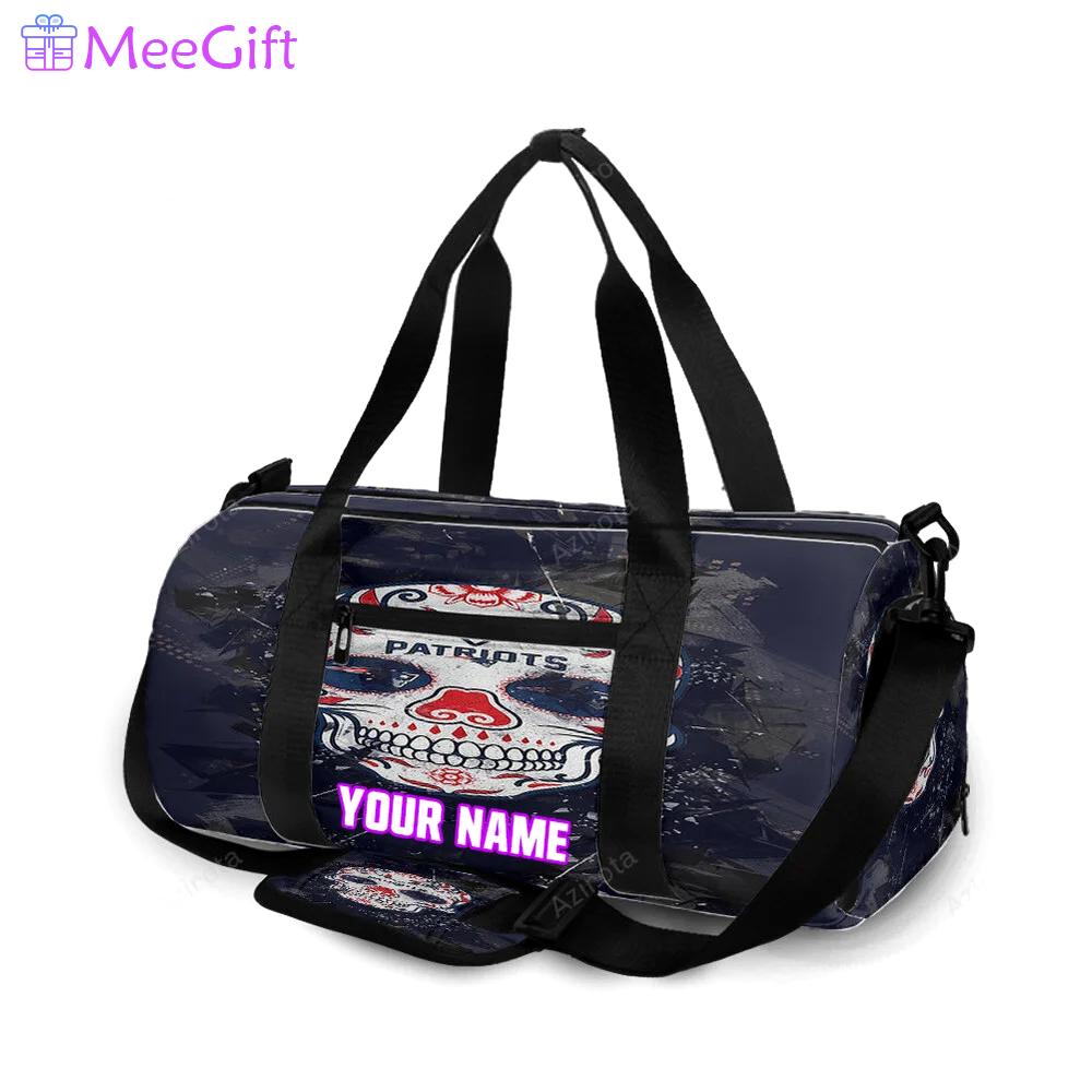 New england patriots skull flowers city personalized name travel bag gym bag 912 Travel Bag