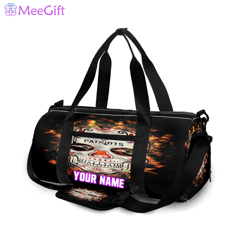 New england patriots skull flowers fire personalized name travel bag gym bag 54 Travel Bag