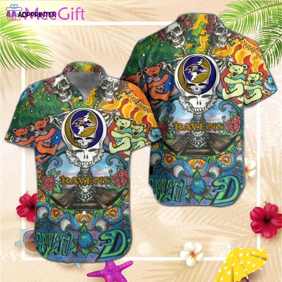 Nfl baltimore ravens grateful dead hawaiian  shirt and shorts Hawaii Shirt