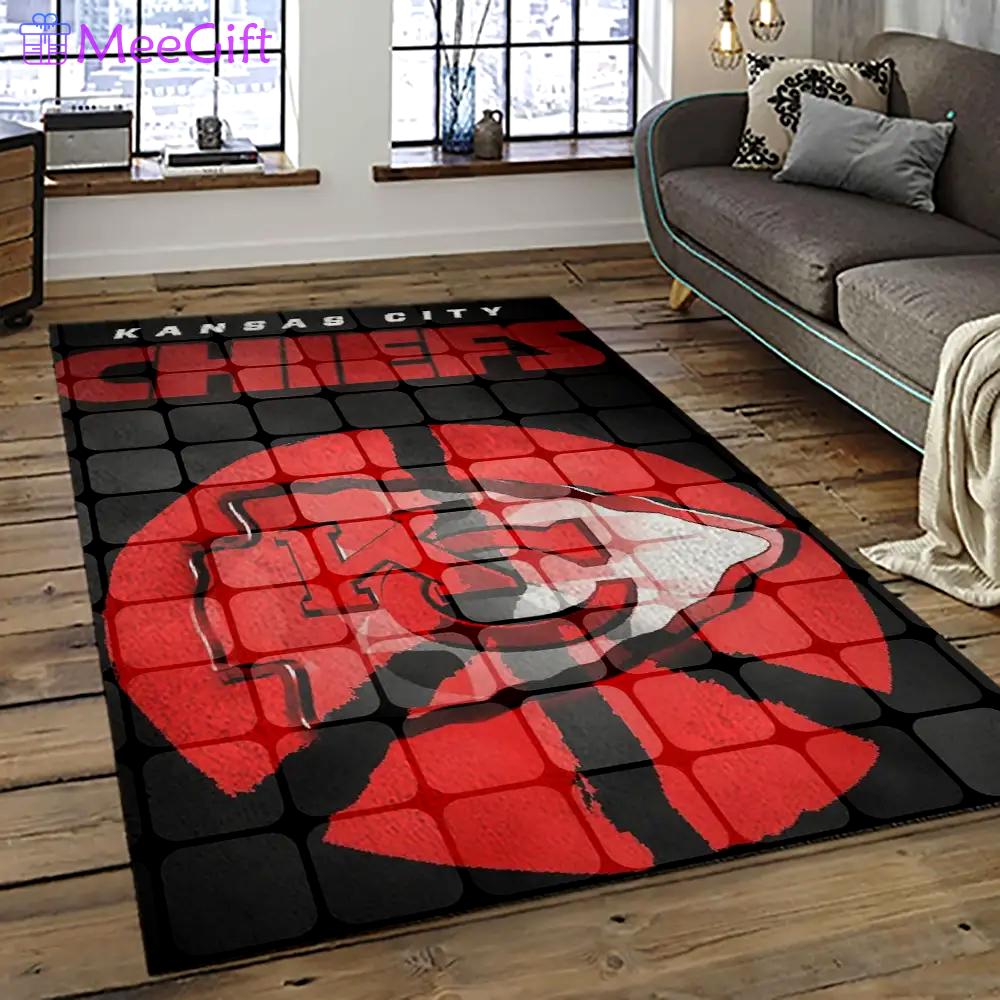 Nfl kansas city chiefs football team logo sport carpet rectangle area rug for living room kcc37 Rectangle Rug